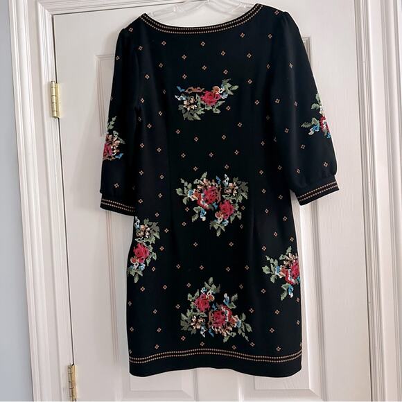 BCBG Maxazria Embroidered Dress Black Boho Sheath Statement Western BCBG Small - Picture 3 of 12